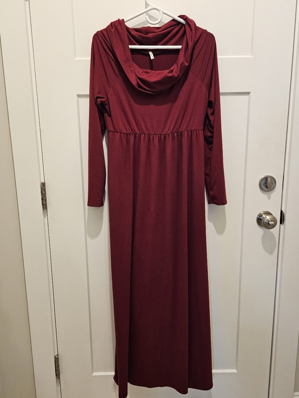 Women Maternity Dress L Motherbee Red Maroon Cowl Neck Maxi Length Long Sleeve